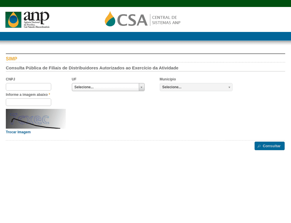 ANP / Instalações do SIMP / Distribuidores Autorizados