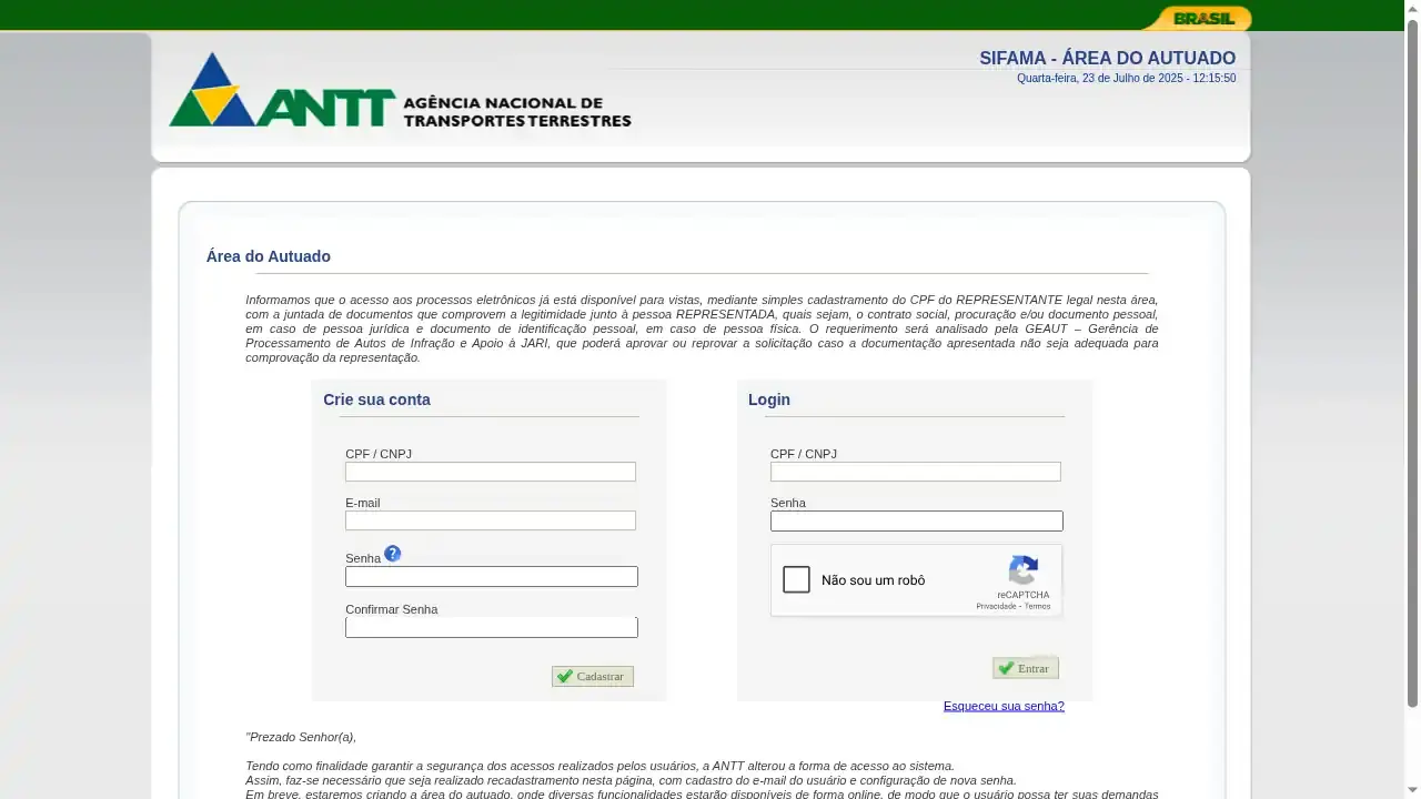 ANTT / SIFAMA / Consultar Multas