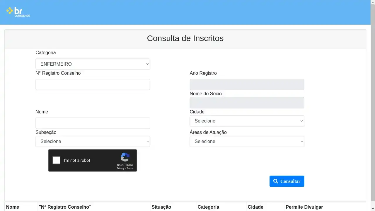 Conselho Regional de Enfermagem / PR / Cadastro