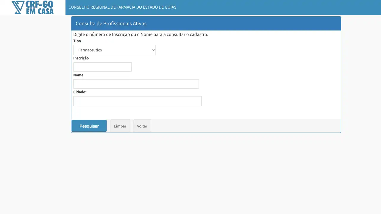 Conselho Regional de Farmácia / GO / Cadastro