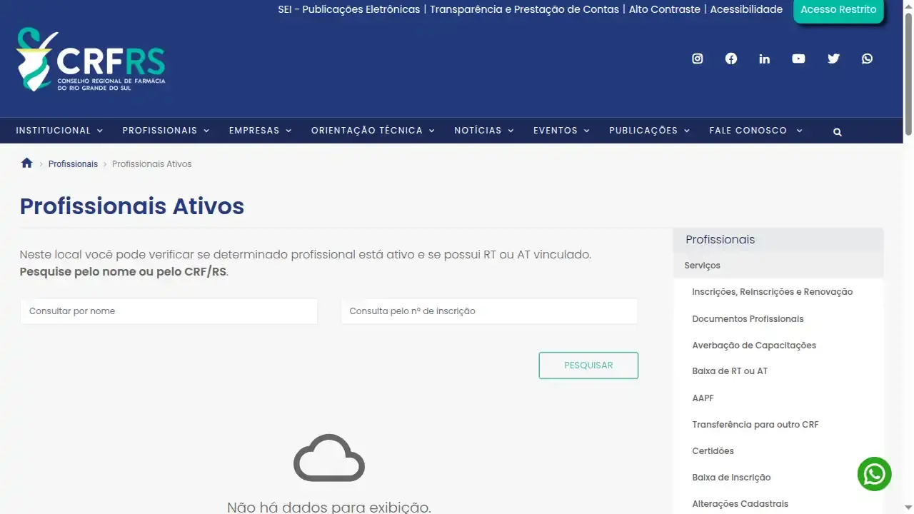 Conselho Regional de Farmácia / RS / Cadastro