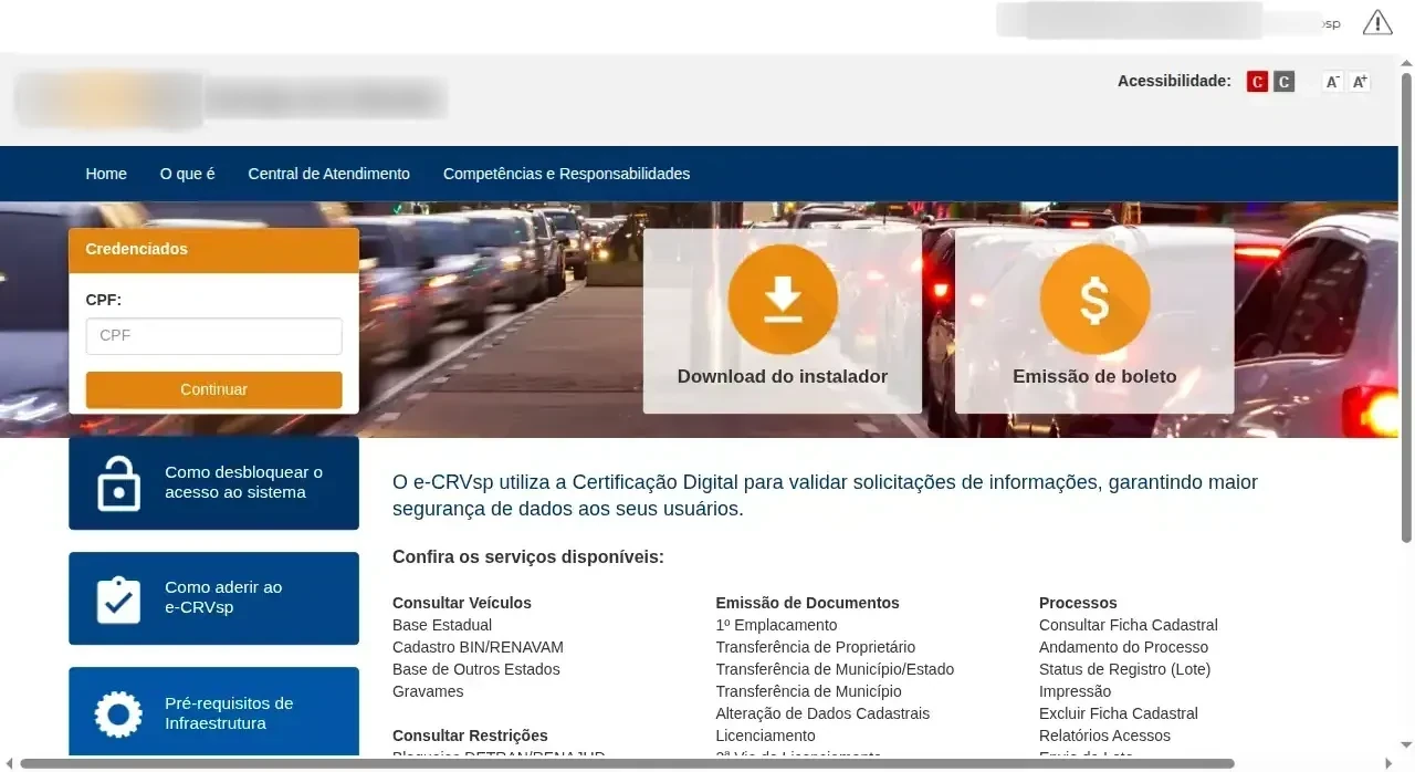 Captura do portal automatizado pela API ECRVSP / Documentos / Baixar Veículo