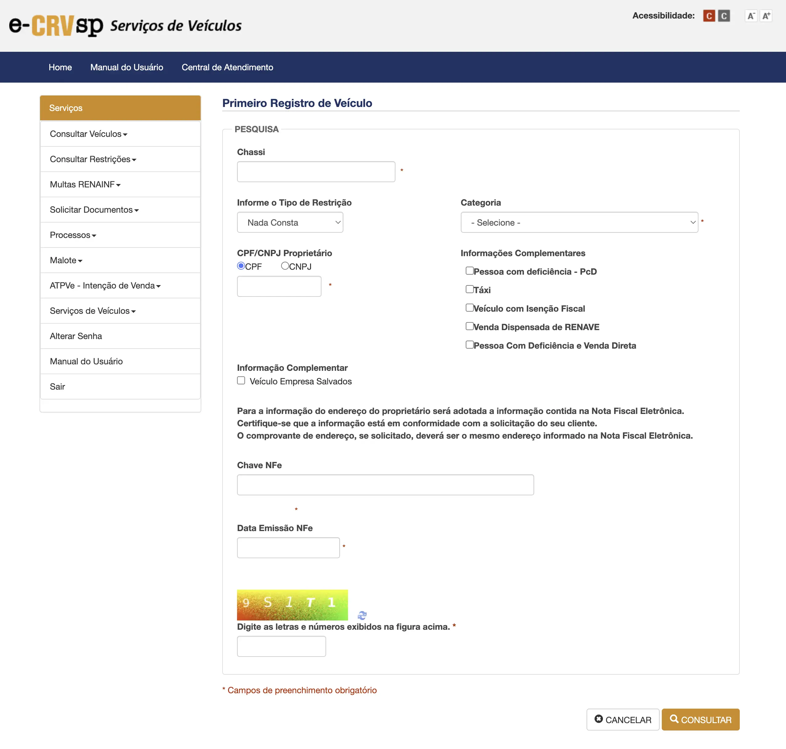 ECRVSP / Documentos / Primeiro Emplacamento