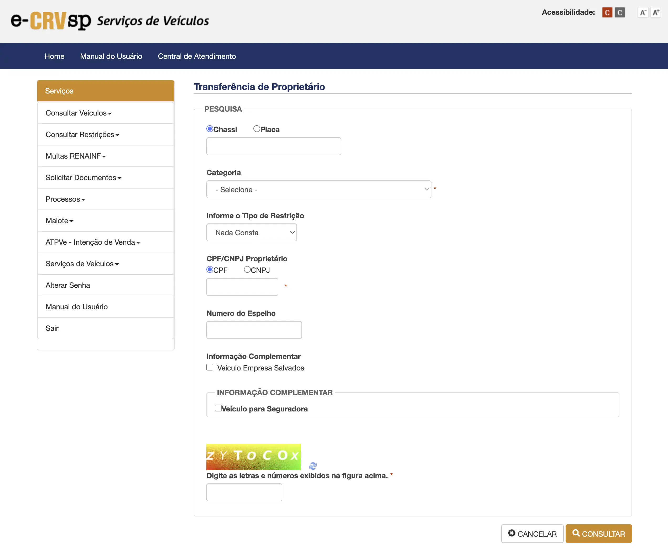 ECRVSP / Documentos / Transferência de Proprietário