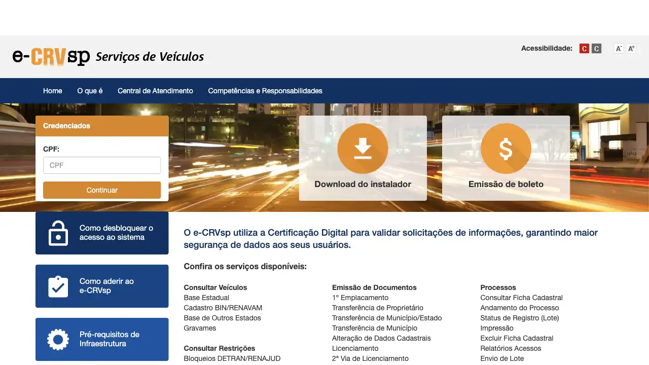 Captura do portal automatizado pela API ECRVSP / Processos / Licenciamento