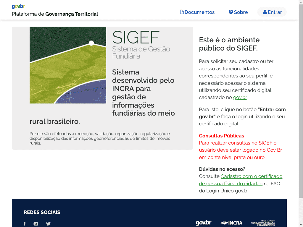 INCRA / SIGEF / Requerimentos