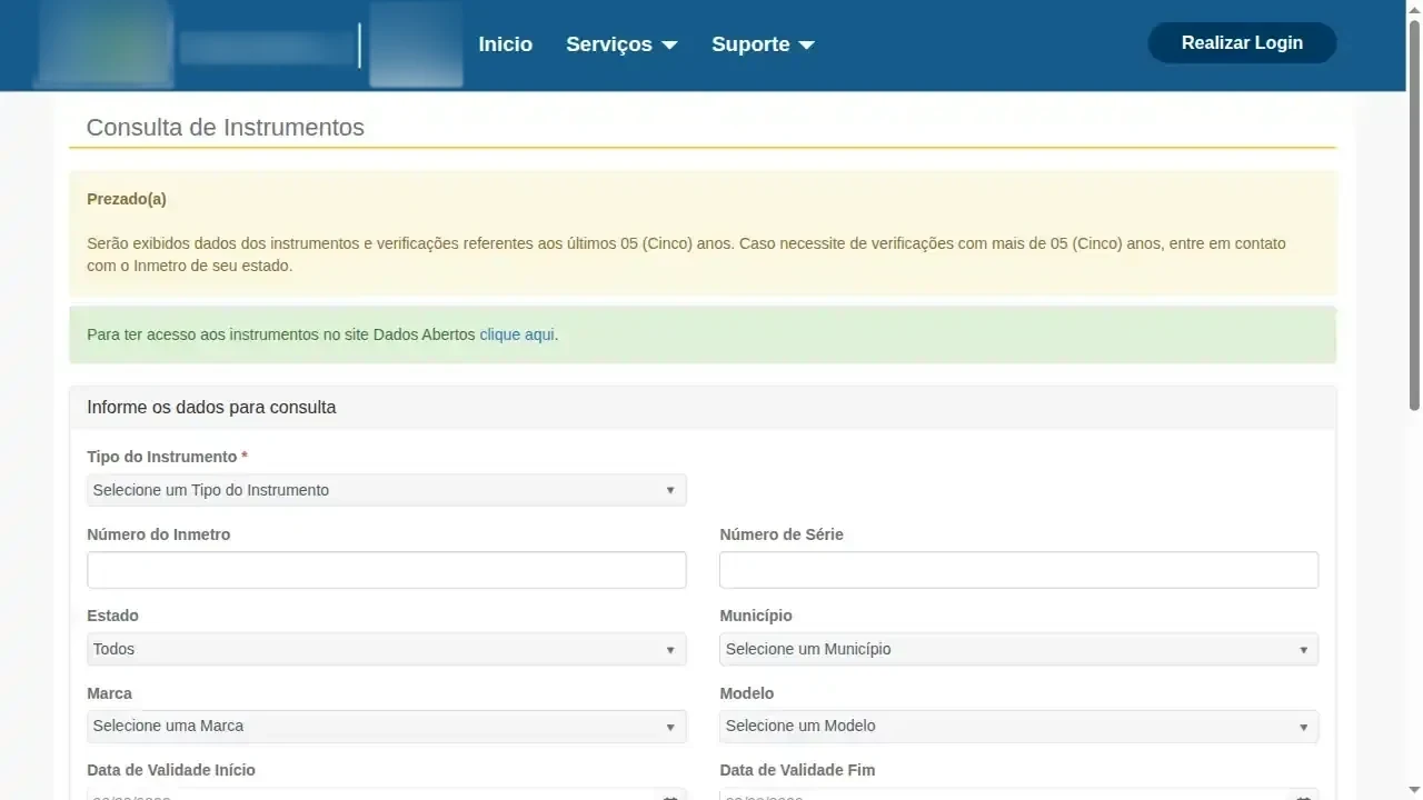 Captura do portal automatizado pela API INMETRO / Instrumentos / Medidor de Velocidade