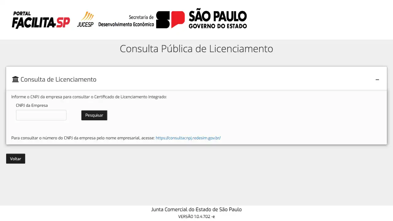 Junta Comercial / SP / Consulta Pública de Licenciamento