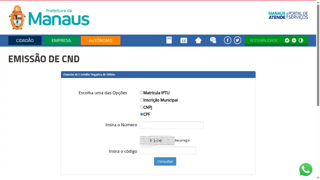 Prefeitura / AM / Manaus / Certidão Negativa de Débitos