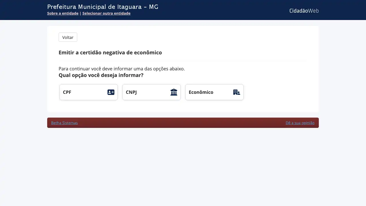 Prefeitura / MG / Itaguara / Certidão Negativa de Econômico