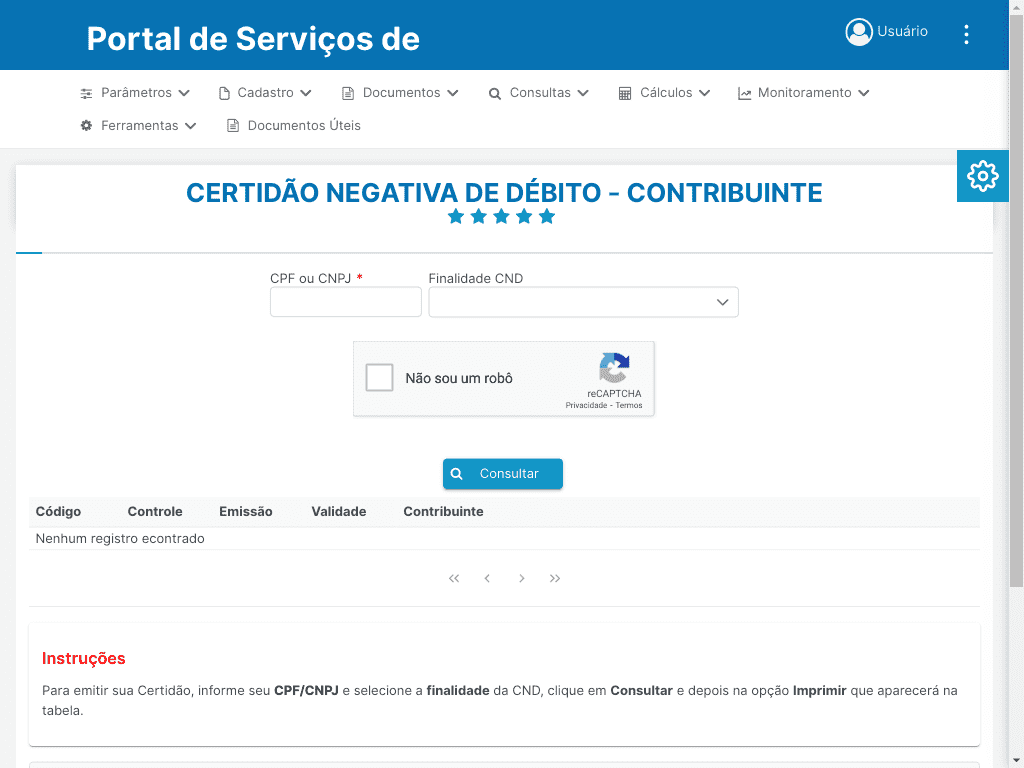 Prefeitura / MG / Janaúba / Certidão Negativa de Débitos