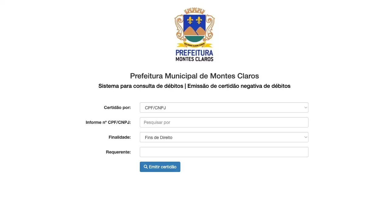 Prefeitura / MG / Montes Claros / Certidão Negativa de Débitos