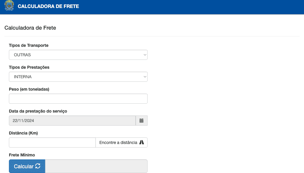 Prefeitura / MS / Calculadora de Fretes