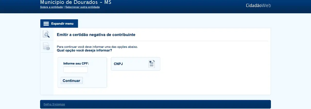 Prefeitura / MS / Dourados / Certidão Negativa de Débitos