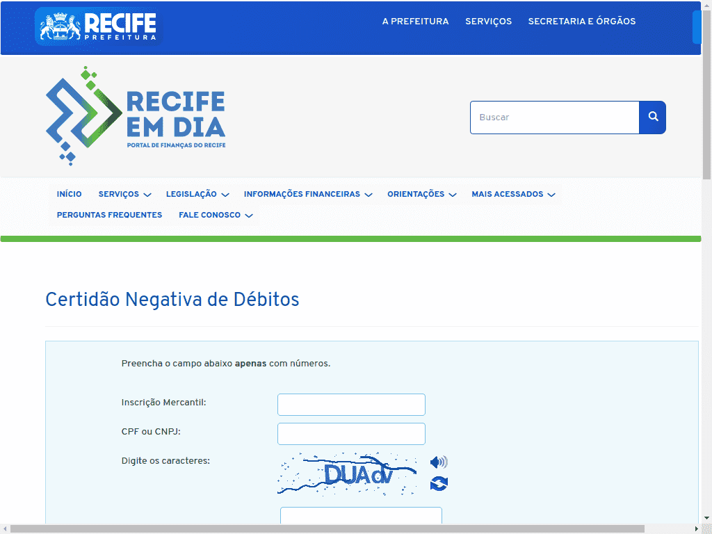Prefeitura / PE / Recife / Certidão Negativa de Débitos