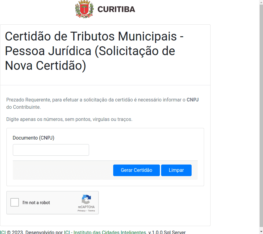 Prefeitura / PR / Curitiba / Certidão Negativa de Débitos