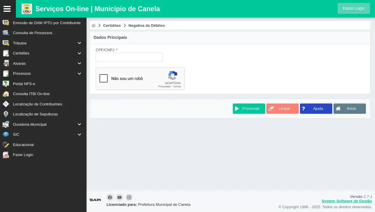 Prefeitura / RS / Canela / Certidão Negativa de Débitos