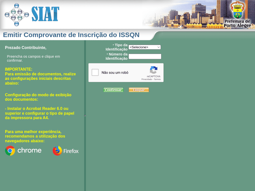 Prefeitura / RS / Porto Alegre / Comprovante de Inscrição do ISSQN