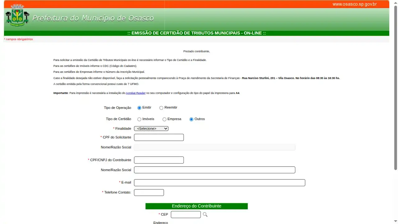 Prefeitura / SP / Osasco / Certidão de Não-Inscrição