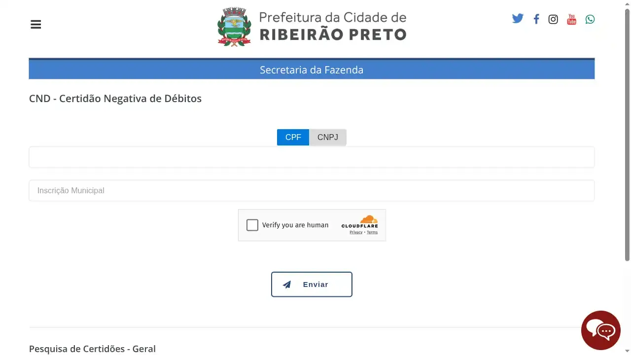 Prefeitura / SP / Ribeirão Preto / Certidão Negativa de Débitos