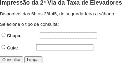 Prefeitura / SP / São Paulo / 2ª Via da Taxa de Elevadores