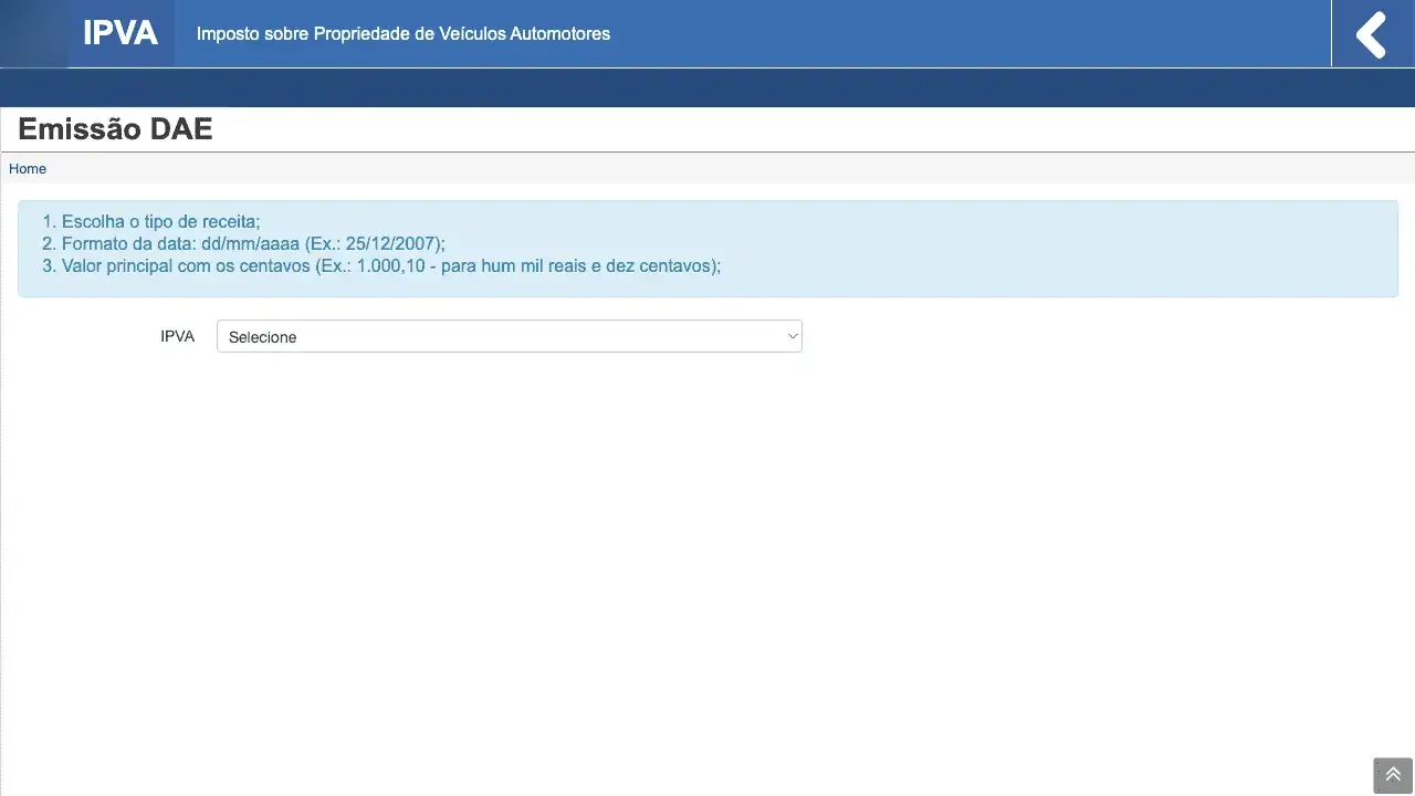 Captura do portal automatizado pela API SEFAZ / BA / Emitir guia de IPVA
