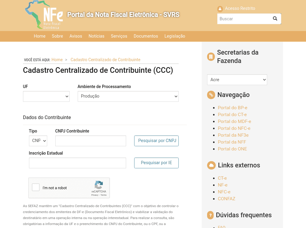 SEFAZ / Cadastro Centralizado de Contribuinte (CCC)