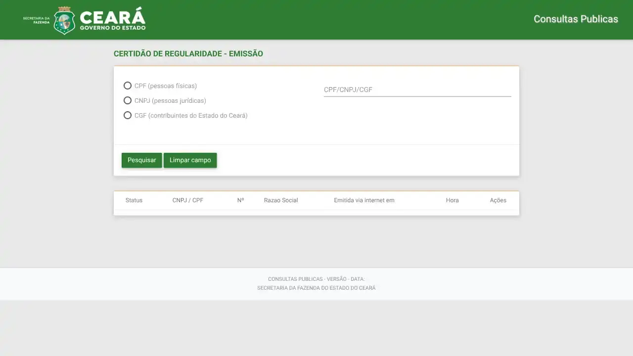 SEFAZ / CE / Certidao de Regularidade