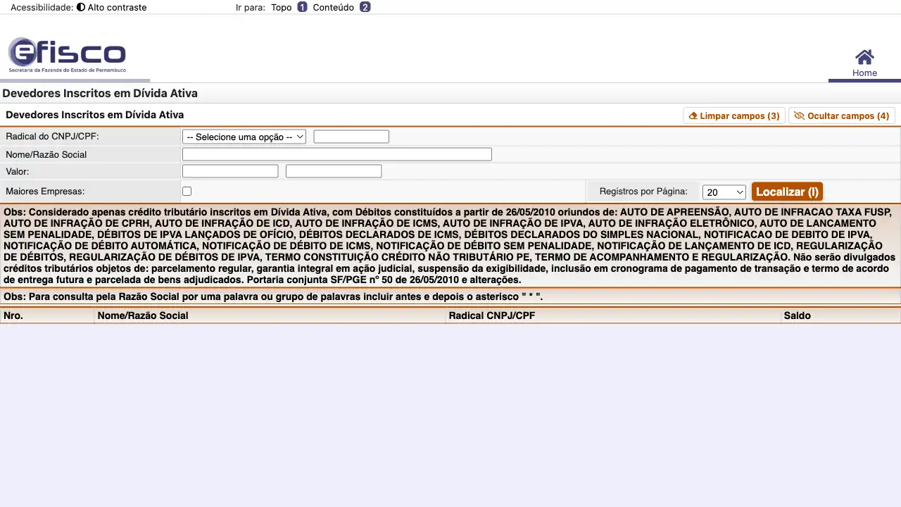 SEFAZ / PE / Dívida Ativa