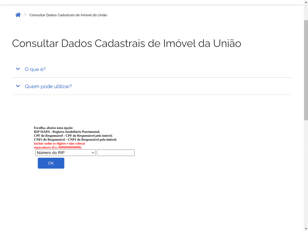 SEFAZ / SPU / Dados Cadastrais de Imóvel da União