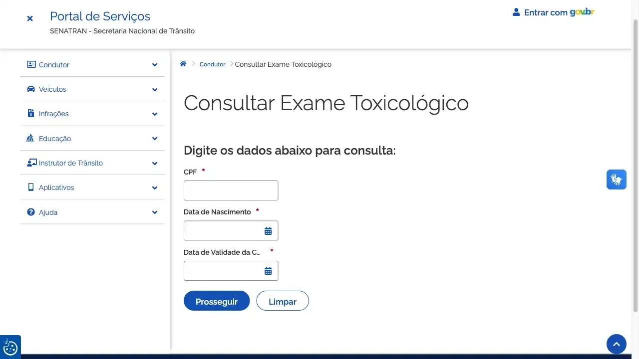 SENATRAN / Consultar Exame Toxicológico
