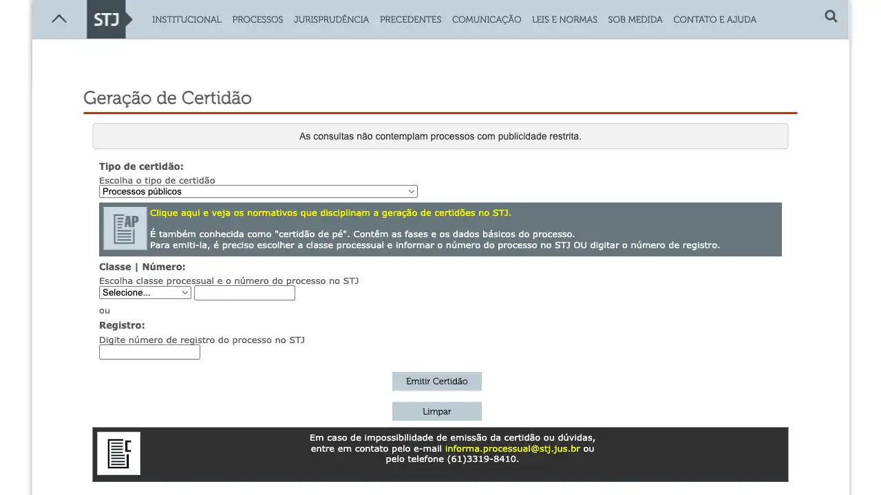 Tribunal / STJ / Certidão Negativa