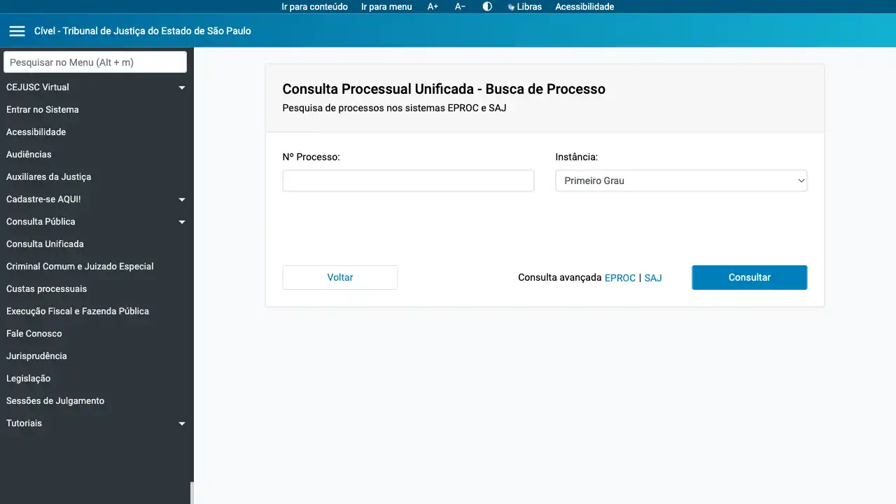 Tribunal / TJSP / Consulta Processual Unificada (Eproc)