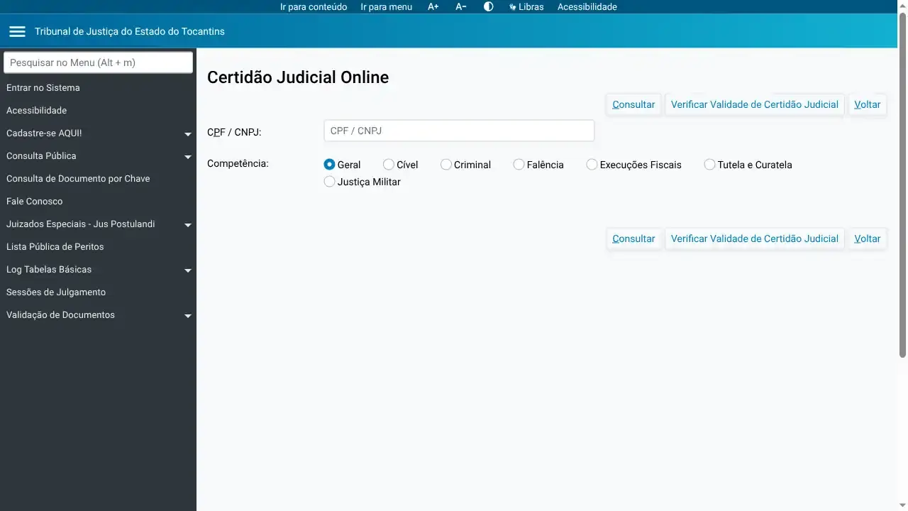 Tribunal / TJTO / Certidão Judicial