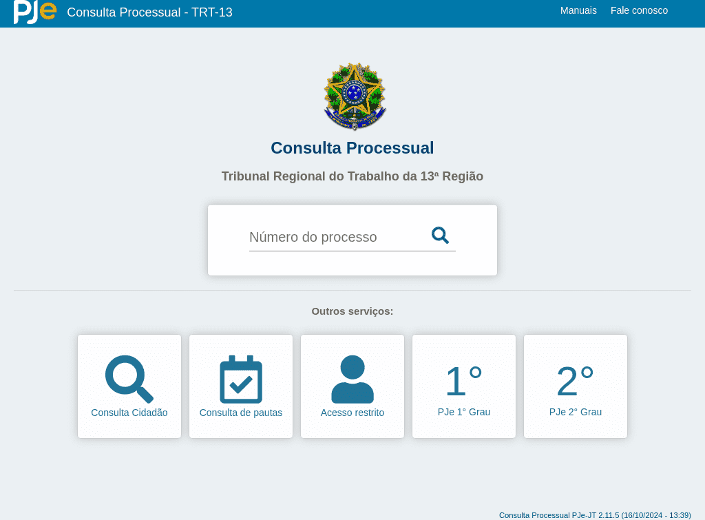 Tribunal / TRT13 / Consulta Processual