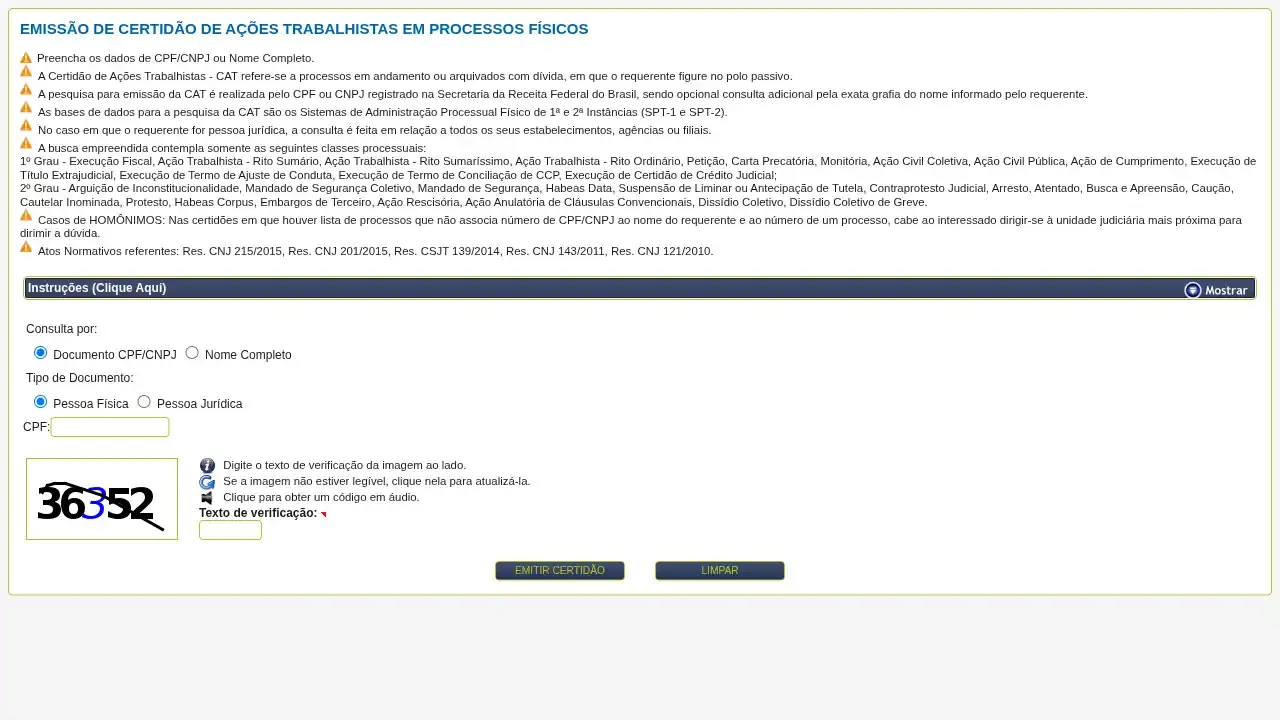 Tribunal / TRT7 / Certidão Eletrônica de Ações Trabalhistas (CEAT)