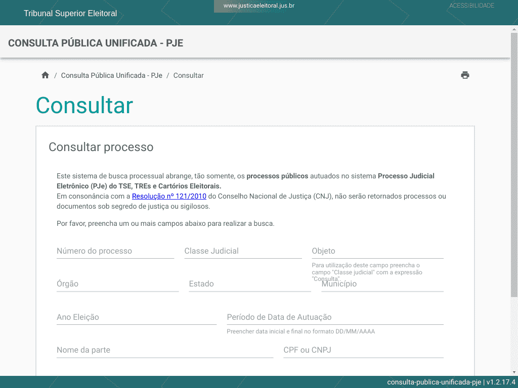 Tribunal / TSE / Processo Judicial Eletrônico (PJe)