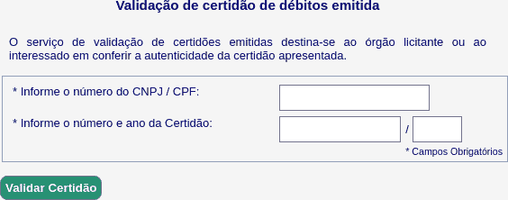 Tribunal / TST / Validação de CNDT